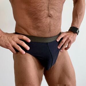 Men's Navy Swim Trunks with Olive Waistband